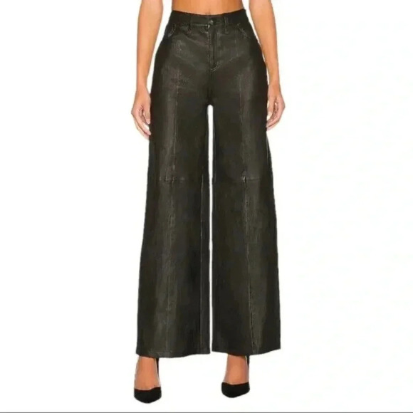 NEW LITA by Ciara - Wanted Wide Leg Leather Pant in Black - Size 28 B52 - Picture 1 of 7